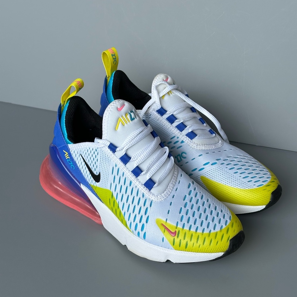 Nike Air Max 270 White with Blue and Yellow Accents